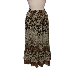 Layered Ruffle Floral Printed Maxi Skirt